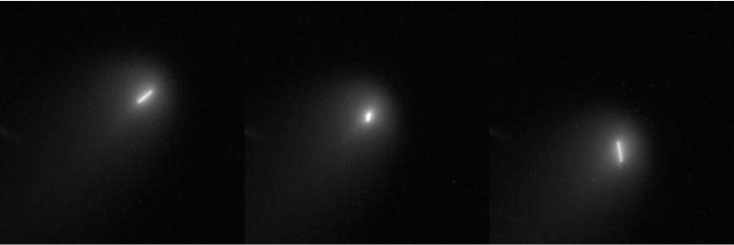Le tre foto di Hubble che sovrapposte danno l'effetto visto