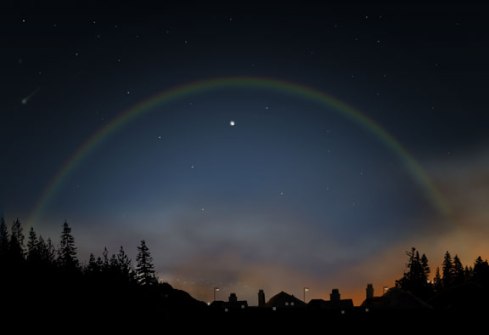 Esempio di moonbow, un arcobaleno notturno
